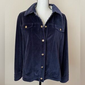ST.JOHN SPORT by Marie Gray Cotton Blend Velvet Jacket Gold-Buttons Blue Sz.M